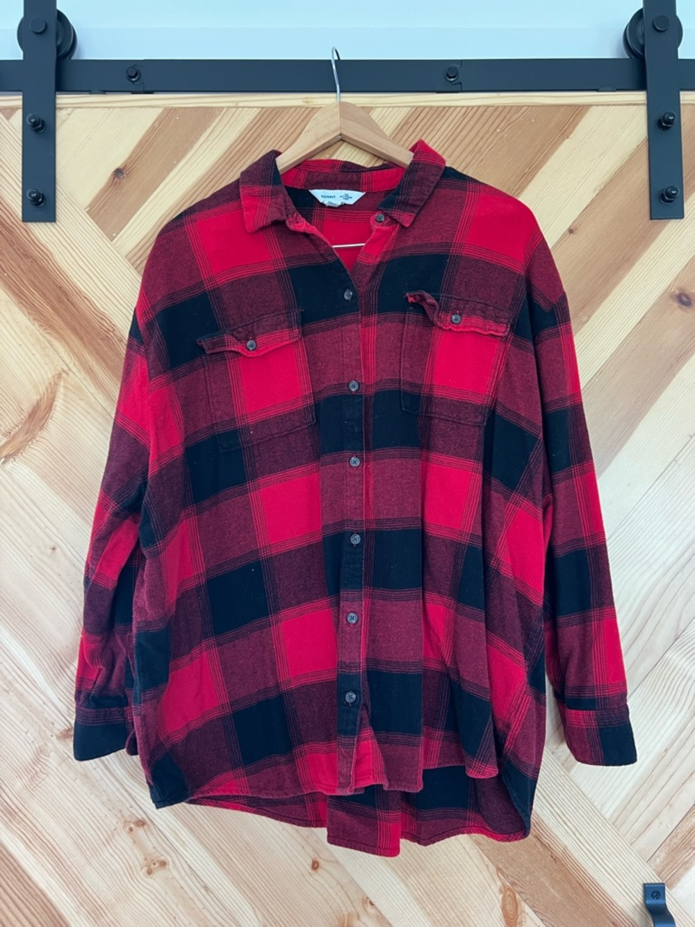 Old Navy Red and Black Plaid Boyfriend Shirt
